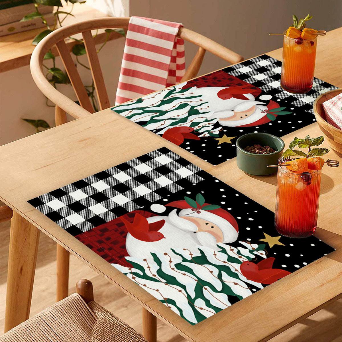 Wholesale 10pcs/pack Household Christmas Linen Printed Placemats Christmas Dining Table Non-Slip Heat Insulation Mats Wholesale Western Dining Table